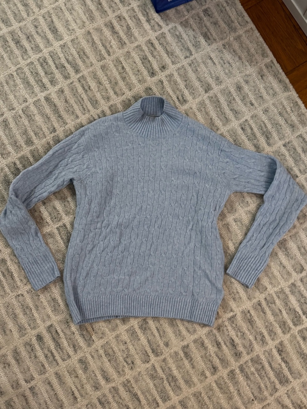 J. Crew Light Blue Cable Knit Turtleneck Sweater